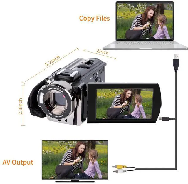 Alt view image 4 of 7 - Video Camera Camcorder Digital Camera Recorder Full HD 1080P 15FPS 24MP 3.0 Inch 270 Degree Rotation LCD 16X Zoom Camcorder with 2 Batteries(604s)
