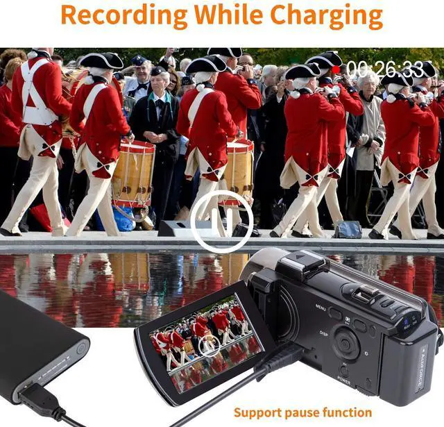 Alt view image 6 of 7 - Video Camera Camcorder Digital Camera Recorder Full HD 1080P 15FPS 24MP 3.0 Inch 270 Degree Rotation LCD 16X Zoom Camcorder with 2 Batteries(604s)