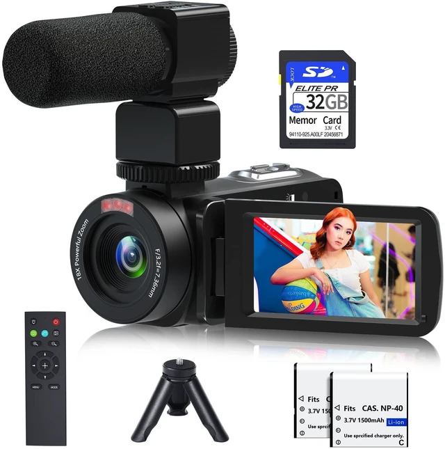 Main image of Video Camera, 1080P 30MP Camcorder IR Night Vision Vlogging Camera for YouTube,3.0" LCD Screen 18X Digital Zoom Recorder Camera with Remote Control, Microphone, Mini Tripod, 2 Battries, 32GB SD Card