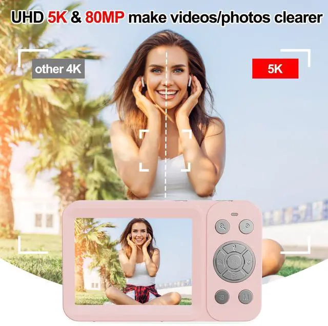 Alt view image 5 of 7 - Upgraded 5K Dual Screen Digital Camera,80MP Vlog Photography Camera for YouTube,Campus,Travel,Compact Point & Shoot Camera for Teens & Beginners with Autofocus,18x Zoom,Anti-Shake,Pink