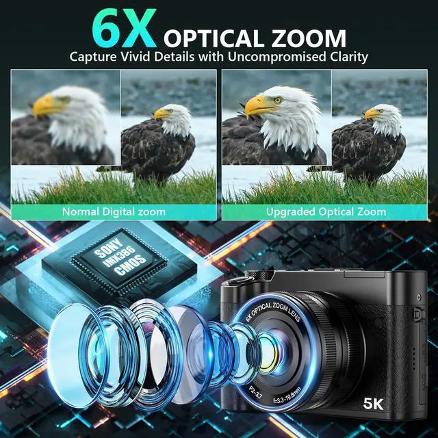 Alt view image 3 of 7 - 5K Digital Camera, 64MP Cameras for Photography with 6X Optical Zoom & Autofocus, WiFi Vlogging Camera for YouTube Video, Dual-Lens, 2 Batteries, 64GB Card & Flash, Best Cameras for Content Creators