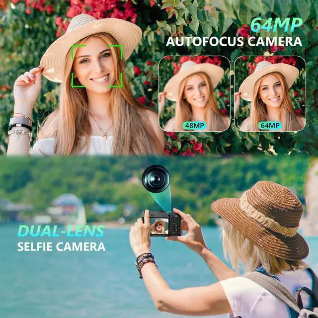Alt view image 4 of 7 - 5K Digital Camera, 64MP Cameras for Photography with 6X Optical Zoom & Autofocus, WiFi Vlogging Camera for YouTube Video, Dual-Lens, 2 Batteries, 64GB Card & Flash, Best Cameras for Content Creators