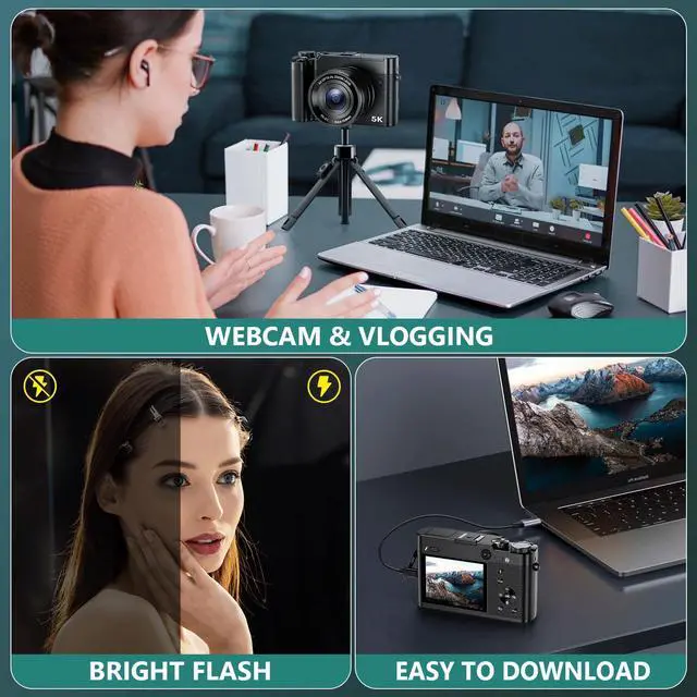 Alt view image 6 of 7 - 5K Digital Camera, 64MP Cameras for Photography with 6X Optical Zoom & Autofocus, WiFi Vlogging Camera for YouTube Video, Dual-Lens, 2 Batteries, 64GB Card & Flash, Best Cameras for Content Creators