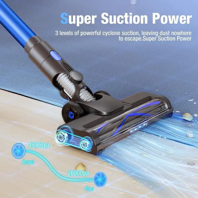 Alt view image 2 of 7 - Cordless Vacuum Cleaner, 550W 45KPA 50Min Vacuum Cleaners for Home, Self-Standing Stick Vacuum with Touch Screen, 3 Power Modes, Rechargeable Battery, Handheld Vacuum for Pet Hair/Carpet/Floor