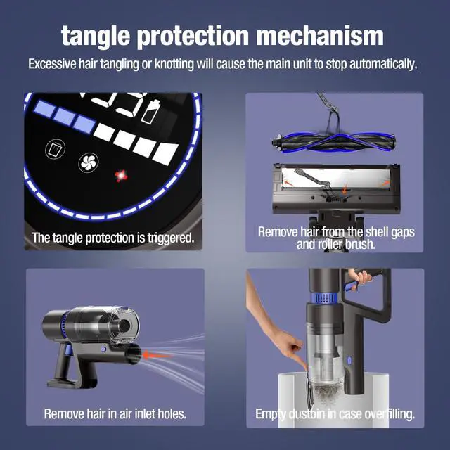 Alt view image 5 of 7 - Cordless Vacuum Cleaner, 550W 45KPA 50Min Vacuum Cleaners for Home, Self-Standing Stick Vacuum with Touch Screen, 3 Power Modes, Rechargeable Battery, Handheld Vacuum for Pet Hair/Carpet/Floor