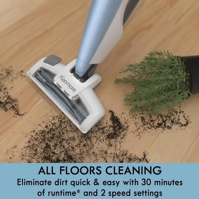 Alt view image 2 of 6 - DS1020 16V Cordless Stick Vacuum Lightweight 2-in-1 Handheld, LED Headlight with 2-Speed Power Control for Hardwood Floor, Carpet & Pet Hair, 16 Volts, Gray-Blue