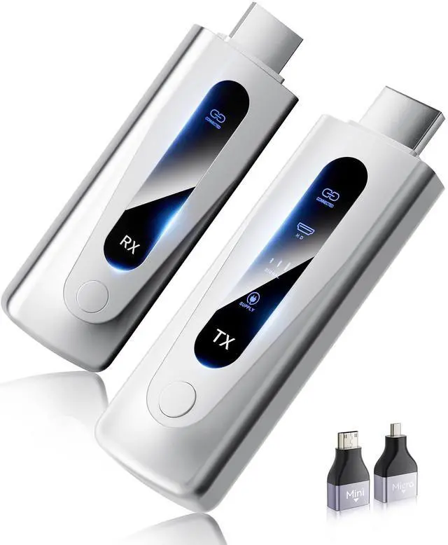 Main image of Wireless HDMI Transmitter and Receiver 328FT/100M, 4K Decode 1080P@60Hz Ultra HD Video Output, LED Display, Plug&Play 5G+2.4G for Audio to Monitor from PC/Projector/TV Box (Silver)