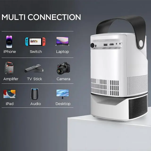 Alt view image 3 of 7 - Unitedtime Projector with InStand Handheld bracket Portable WiFi and Bluetooth Native 1080p Support 4K for Home Theater Support HDMI, USB, PC, TV Box TS2