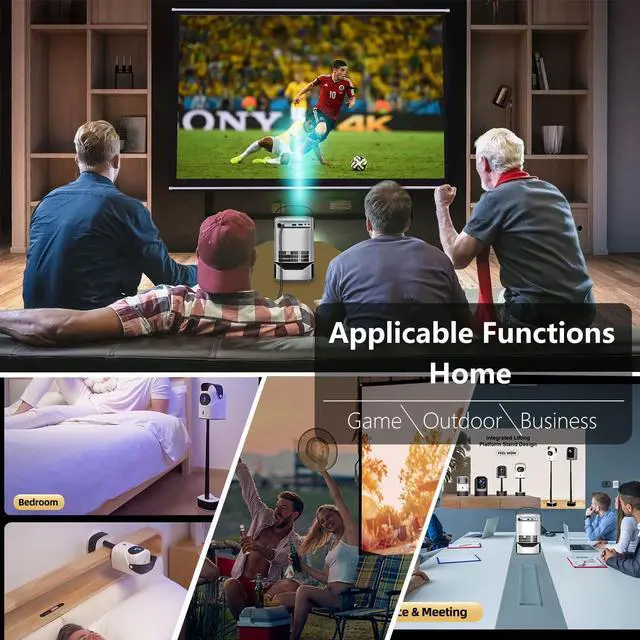 Alt view image 6 of 7 - Unitedtime Projector with InStand Handheld bracket Portable WiFi and Bluetooth Native 1080p Support 4K for Home Theater Support HDMI, USB, PC, TV Box TS2