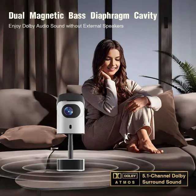 Alt view image 5 of 7 - Unitedtime Projector with InStand Handheld bracket Portable WiFi and Bluetooth Native 1080p Support 4K for Home Theater Support HDMI, USB, PC, TV Box TS2