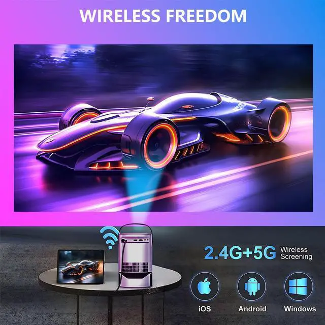 Alt view image 7 of 7 - Unitedtime Projector with InStand Handheld bracket Portable WiFi and Bluetooth Native 1080p Support 4K for Home Theater Support HDMI, USB, PC, TV Box TS2