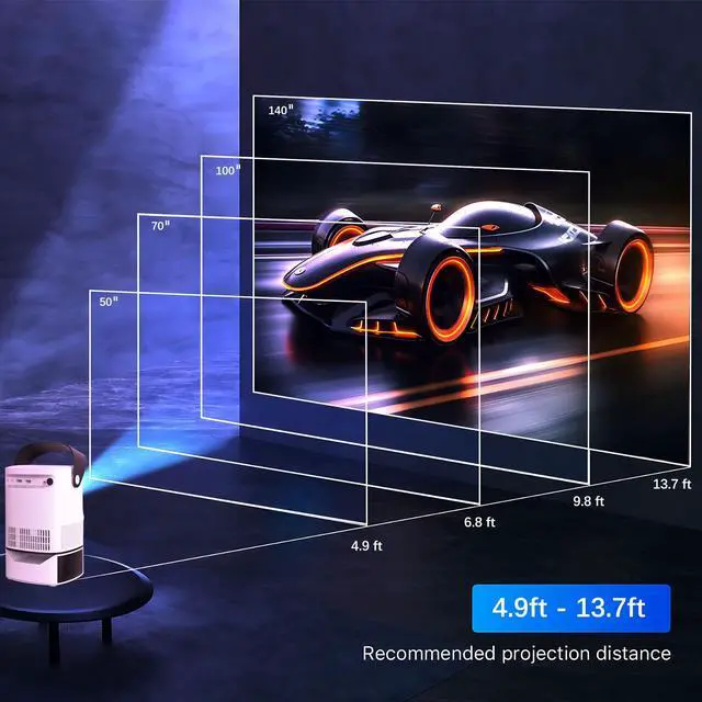 Alt view image 4 of 7 - Unitedtime Projector with InStand Handheld bracket Portable WiFi and Bluetooth Native 1080p Support 4K for Home Theater Support HDMI, USB, PC, TV Box TS2
