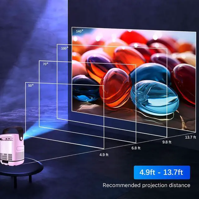Alt view image 3 of 7 - Unitedtime Projector Native 1080p Support 4K Integrated 180°Adjustable Stand with WiFi and Bluetooth Portable for Home Theater Support HDMI, USB, PC, TV Box, Model:Tz2