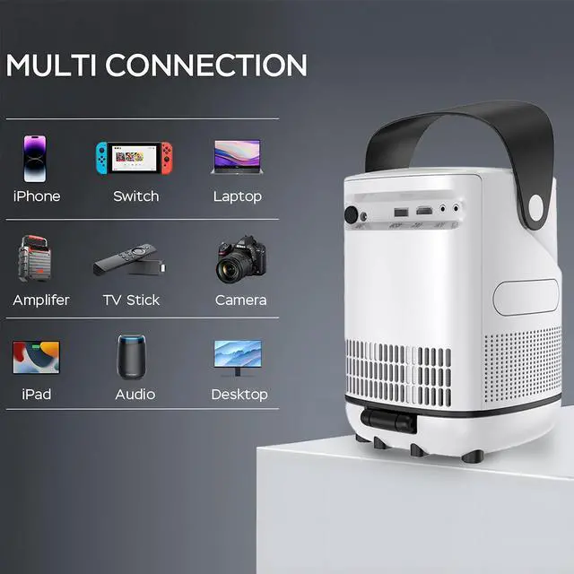 Alt view image 4 of 7 - Unitedtime Projector Native 1080p Support 4K Integrated 180°Adjustable Stand with WiFi and Bluetooth Portable for Home Theater Support HDMI, USB, PC, TV Box, Model:Tz2