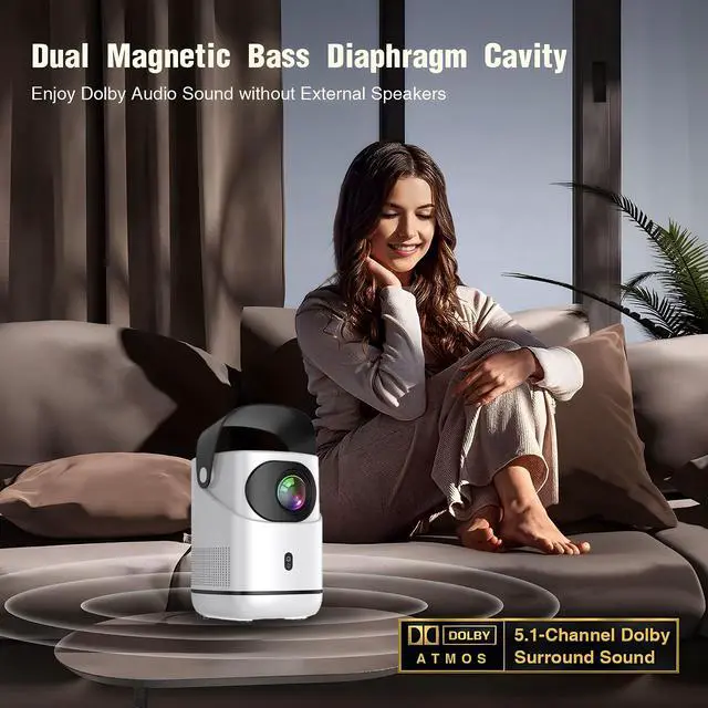 Alt view image 5 of 7 - Unitedtime Projector Native 1080p Support 4K Integrated 180°Adjustable Stand with WiFi and Bluetooth Portable for Home Theater Support HDMI, USB, PC, TV Box, Model:Tz2