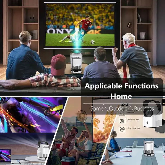 Alt view image 7 of 7 - Unitedtime Projector Native 1080p Support 4K Integrated 180°Adjustable Stand with WiFi and Bluetooth Portable for Home Theater Support HDMI, USB, PC, TV Box, Model:Tz2
