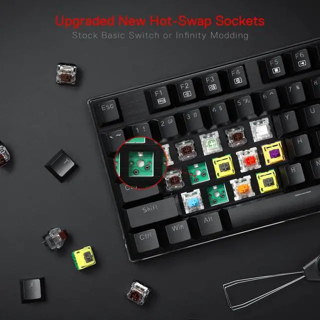 Alt view image 5 of 7 - K556 RGB LED Backlit Wired Mechanical Gaming Keyboard, 104 Keys Hot-Swap Mechanical Keyboard w/Aluminum Base, Upgraded Socket and Noise Absorbing Foams, Quiet Linear Red Switch