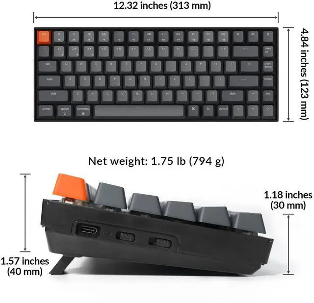 Alt view image 5 of 7 - K2 75% Layout Bluetooth Wireless Mechanical Keyboard K Pro Brown Switch/White LED Backlit/USB C/Anti Ghosting/N-Key Rollover, 84 Keys Gaming Keyboard for Mac Windows-Version 2