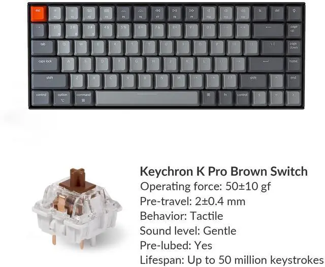 Alt view image 6 of 7 - K2 75% Layout Bluetooth Wireless Mechanical Keyboard K Pro Brown Switch/White LED Backlit/USB C/Anti Ghosting/N-Key Rollover, 84 Keys Gaming Keyboard for Mac Windows-Version 2