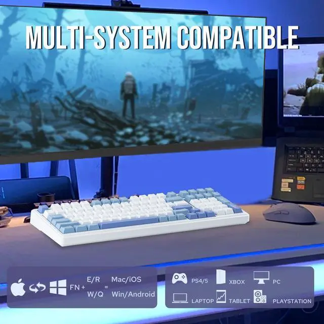 Alt view image 3 of 7 - x Aula F99 Wireless Mechanical Keyboard, Hot Swappable Gasket Custom Gaming Keyboard with Five-Layer Padding, Bluetooth/2.4GHz/USB-C, 8000mAh Battery (White Light Blue, Graywood V3 Switch)