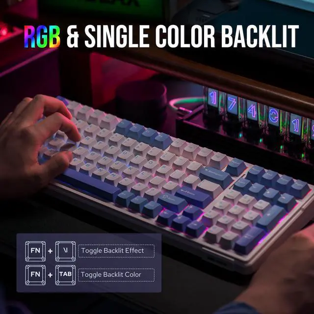 Alt view image 7 of 7 - x Aula F99 Wireless Mechanical Keyboard, Hot Swappable Gasket Custom Gaming Keyboard with Five-Layer Padding, Bluetooth/2.4GHz/USB-C, 8000mAh Battery (White Light Blue, Graywood V3 Switch)