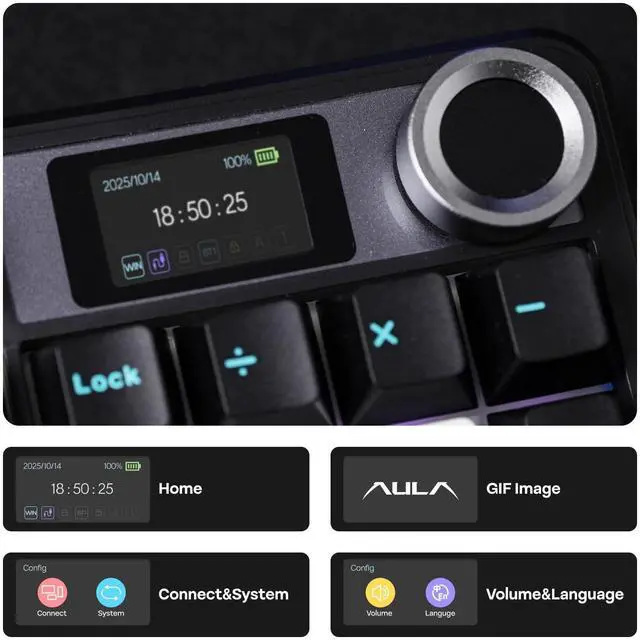 Alt view image 4 of 7 - X Aula F108 PRO Wireless Gaming Keyboard with Screen, 8000mAh Battery, 104 Hot-Swappable and Programmable Keys and Knob, RGB Backlight, for Mac/PC/Android (Blue&White&Black)