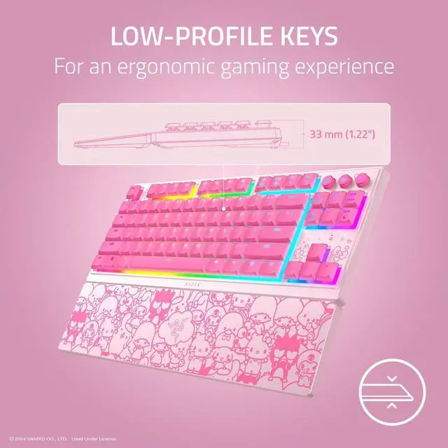 Alt view image 2 of 7 - Ornata V3 TKL Gaming Keyboard: Low-Profile Keys - Mecha-Membrane Switches - UV-Coated Keycaps - Backlit Media Keys - 8-Zone RGB Lighting - Magnetic Wrist Wrest - Hello Kitty & Friends Edition