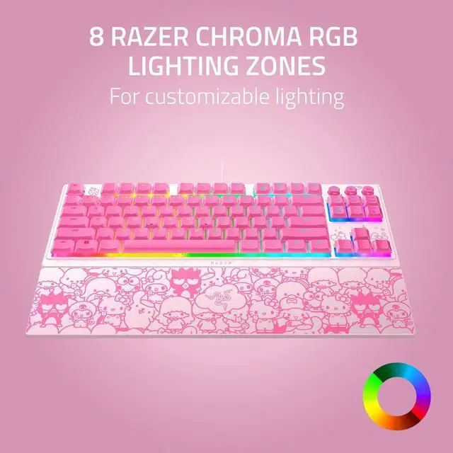 Alt view image 7 of 7 - Ornata V3 TKL Gaming Keyboard: Low-Profile Keys - Mecha-Membrane Switches - UV-Coated Keycaps - Backlit Media Keys - 8-Zone RGB Lighting - Magnetic Wrist Wrest - Hello Kitty & Friends Edition