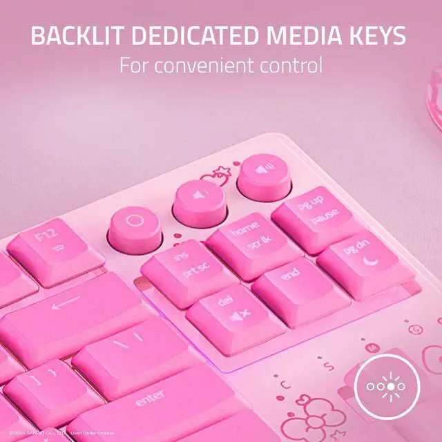 Alt view image 5 of 7 - Ornata V3 TKL Gaming Keyboard: Low-Profile Keys - Mecha-Membrane Switches - UV-Coated Keycaps - Backlit Media Keys - 8-Zone RGB Lighting - Magnetic Wrist Wrest - Hello Kitty & Friends Edition