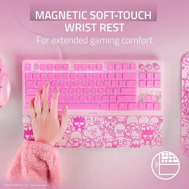 Alt view image 6 of 7 - Ornata V3 TKL Gaming Keyboard: Low-Profile Keys - Mecha-Membrane Switches - UV-Coated Keycaps - Backlit Media Keys - 8-Zone RGB Lighting - Magnetic Wrist Wrest - Hello Kitty & Friends Edition