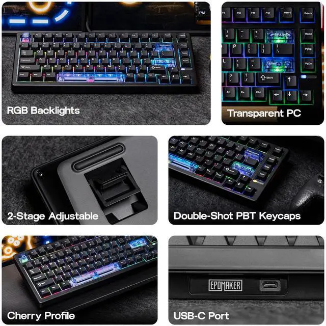 Alt view image 3 of 7 - EPOMAKER HE80 Hall Effect Gaming Keyboard, 8K Polling & 32K Scan, Creamy Gasket, DKS, SOCD, Hot-Swappable, RGB Backlit, Wired Gaming Keyboard for PC & Mac (Black)