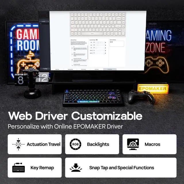 Alt view image 6 of 7 - EPOMAKER HE80 Hall Effect Gaming Keyboard, 8K Polling & 32K Scan, Creamy Gasket, DKS, SOCD, Hot-Swappable, RGB Backlit, Wired Gaming Keyboard for PC & Mac (Black)