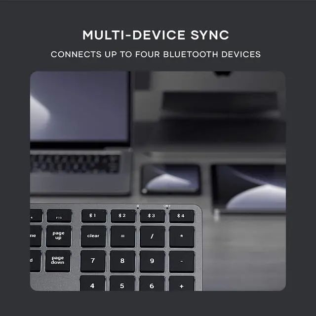 Alt view image 5 of 6 - Slim X3 Bluetooth Backlit Keyboard for Mac, Illuminated Keys & Multi-Device Sync, for MacBook Air/Pro M4, iPad Air/Pro M4, iPad/iPad mini, Mac mini, iMac - Space Gray