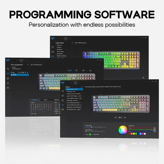Alt view image 7 of 7 - Aula F108 Wireless Gaming Keyboard, Full Size Mechanical Keyboard with 4000mAh Battery, 108 Hot-Swappable and Programmable Keys, RGB Backlight, for Mac/PC/Android (White&Blue)