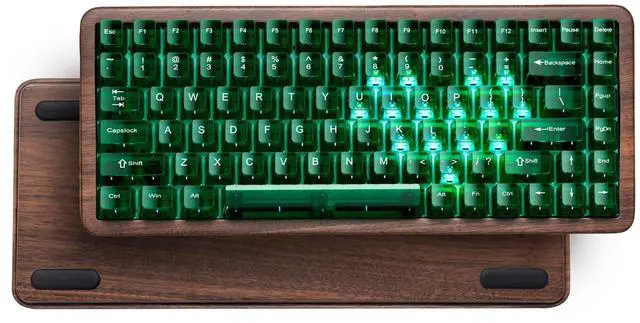 Main image of 75% Keyboard Wireless with QMK/VIA, WD75 V2 Wood Gaming Keyboard 8000mAh Battery, Tri-Mode Mechanical Custom Key Board RGB Hot Swappable with Translucent Clear Keycaps-POM Linear Switch