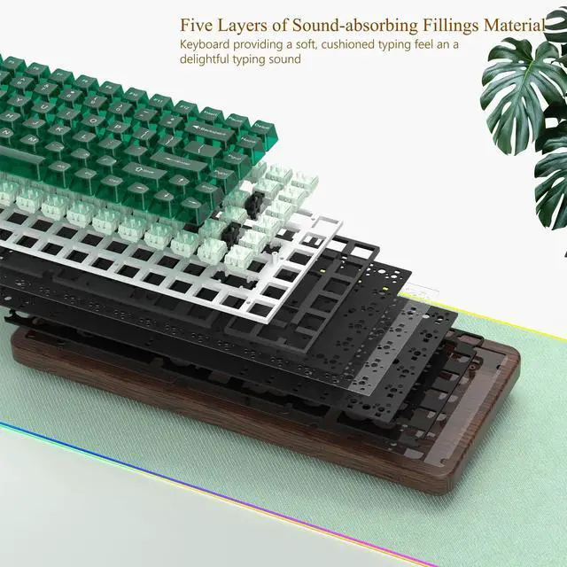 Alt view image 6 of 6 - 75% Keyboard Wireless with QMK/VIA, WD75 V2 Wood Gaming Keyboard 8000mAh Battery, Tri-Mode Mechanical Custom Key Board RGB Hot Swappable with Translucent Clear Keycaps-POM Linear Switch