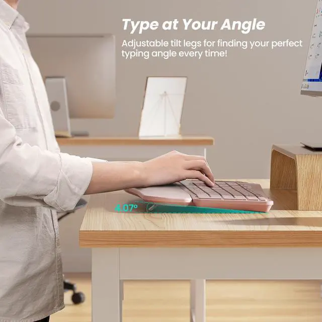 Alt view image 4 of 7 - Wireless Ergonomic Keyboard, Split Keyboard with Cushioned Wrist Rest, Bluetooth and USB Connectivity, USB-C Rechargeable, Compatible with Windows Mac (Grey Pink)