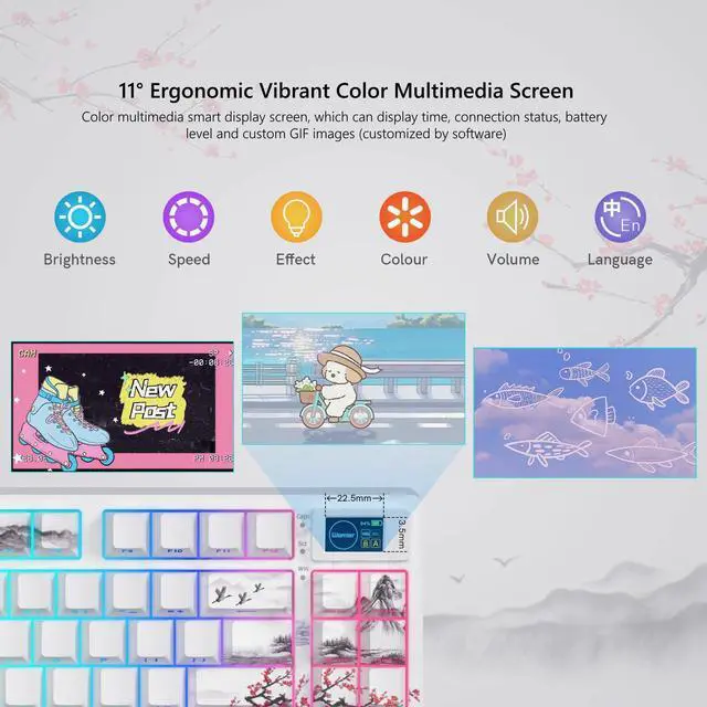 Alt view image 3 of 7 - 75% Wireless Mechanical Keyboard with Color Multimedia Screen Gaming Keyboard, Theme 3-Modes Hot Swappable Key Board w/Wrist Rest,SK80 PRO Gasket RGB Custom for Mac/Win,Red Plum