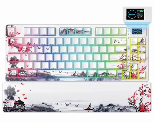 Main image of 75% Wireless Mechanical Keyboard with Color Multimedia Screen Gaming Keyboard, Theme 3-Modes Hot Swappable Key Board w/Wrist Rest,SK80 PRO Gasket RGB Custom for Mac/Win,Red Plum