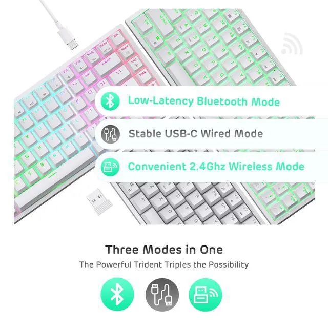 Alt view image 4 of 7 - RK84 Wireless RGB 75% Triple Mode BT5.0/2.4G/USB-C Hot Swappable Mechanical Keyboard, 84 Keys BT5.0 Gaming Keyboard w/High-Capacity Battery, Quiet Red Switch