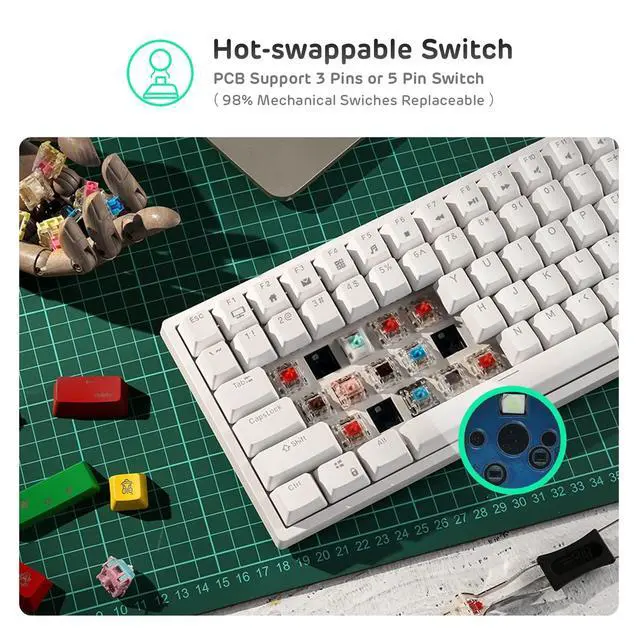 Alt view image 3 of 7 - RK84 Wireless RGB 75% Triple Mode BT5.0/2.4G/USB-C Hot Swappable Mechanical Keyboard, 84 Keys BT5.0 Gaming Keyboard w/High-Capacity Battery, Quiet Red Switch