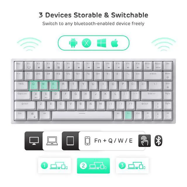 Alt view image 5 of 7 - RK84 Wireless RGB 75% Triple Mode BT5.0/2.4G/USB-C Hot Swappable Mechanical Keyboard, 84 Keys BT5.0 Gaming Keyboard w/High-Capacity Battery, Quiet Red Switch