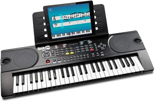 Main image of 49 Key Keyboard Piano with Power Supply, Sheet Music Stand, Piano Note Stickers & Simply Piano Lessons, Black