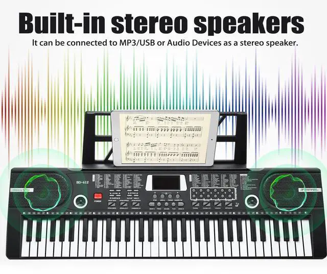 Alt view image 5 of 7 - 61 Key Keyboard Piano, Portable Electronic Keyboard Piano for Beginners with Speakers, Microphone, Sheet Music Stand, 100 Voices, 100 Rhythms, Digital Music Keyboard for Beginners