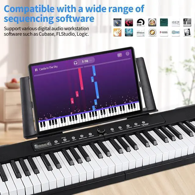 Alt view image 4 of 7 - 88 Key Digital Piano, Semi Weighted Electronic Keyboard Piano with Music Stand, Power Supply,Bluetooth, MIDI, for Beginner Professional at Home, Stage