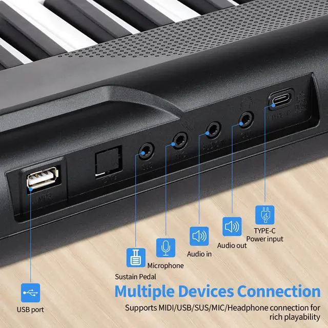 Alt view image 5 of 7 - 88 Key Digital Piano, Semi Weighted Electronic Keyboard Piano with Music Stand, Power Supply,Bluetooth, MIDI, for Beginner Professional at Home, Stage