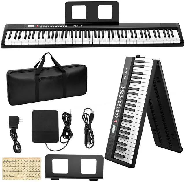 Main image of Electronic Piano keyboard,Foldable Full Size 88 Key Digital Pianos with Power Adapter,Pedal,Sheet Music Stand,Sticker,Bag,for Beginners,Black