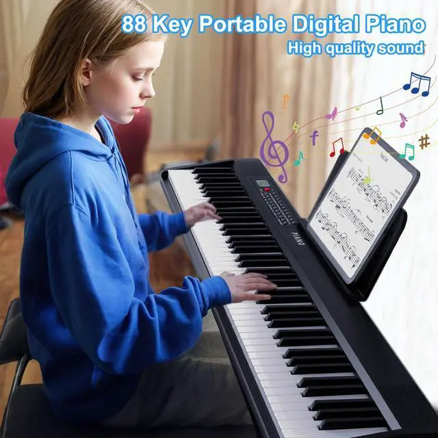 Alt view image 2 of 7 - Electronic Piano keyboard,Foldable Full Size 88 Key Digital Pianos with Power Adapter,Pedal,Sheet Music Stand,Sticker,Bag,for Beginners,Black