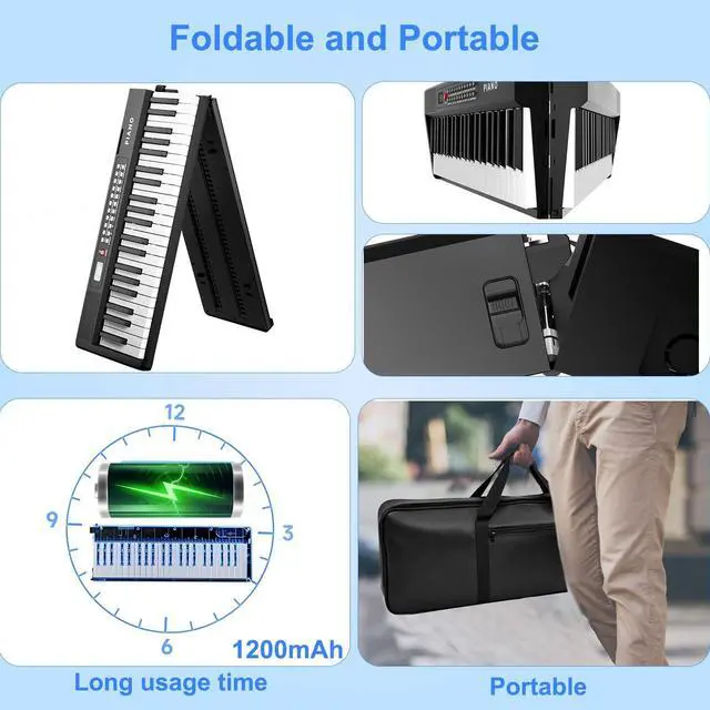 Alt view image 5 of 7 - Electronic Piano keyboard,Foldable Full Size 88 Key Digital Pianos with Power Adapter,Pedal,Sheet Music Stand,Sticker,Bag,for Beginners,Black