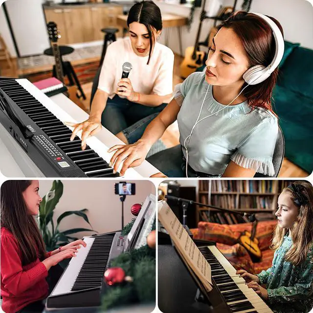 Alt view image 6 of 7 - Electronic Piano keyboard,Foldable Full Size 88 Key Digital Pianos with Power Adapter,Pedal,Sheet Music Stand,Sticker,Bag,for Beginners,Black